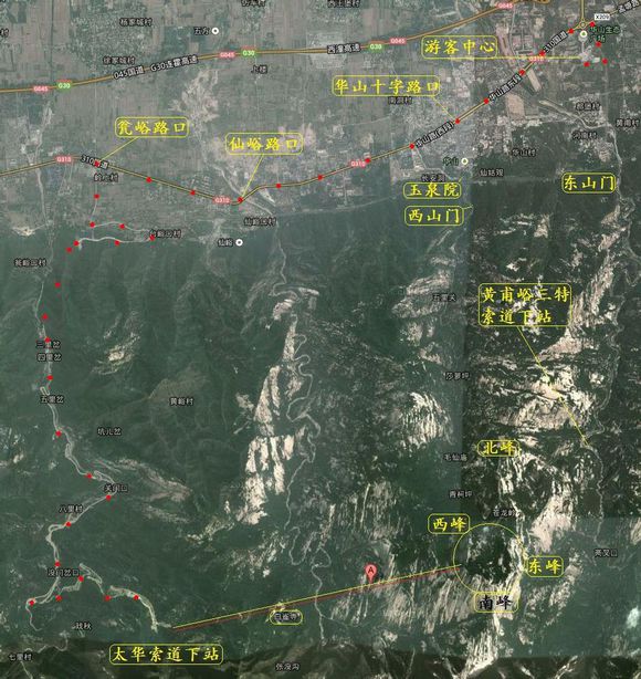 现在你已经到了 华山 西峰镇岳宫,然后根据下面的 华山 地图依次前往