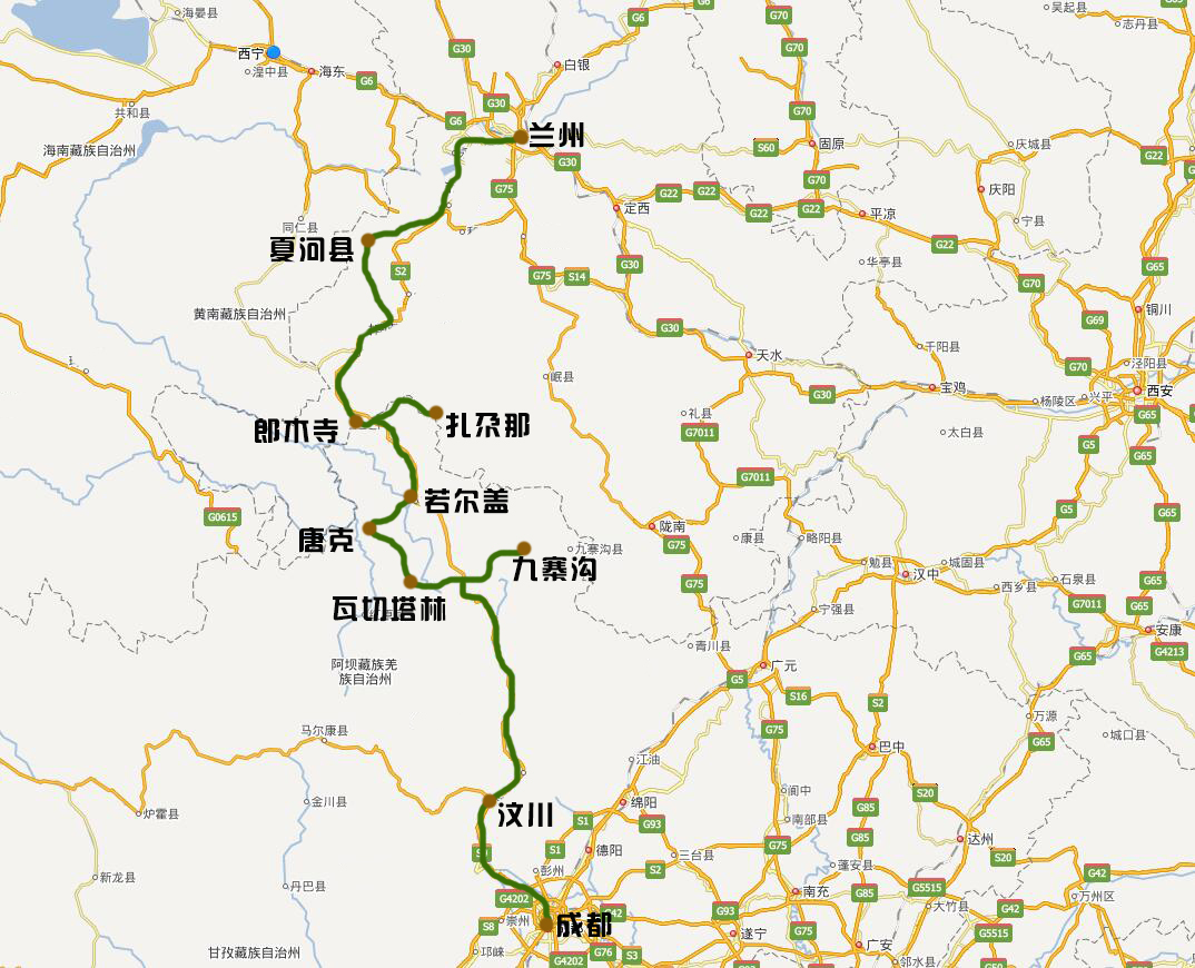 d1 兰州 -98km- 刘家峡水库 -173km- 拉卜楞寺 -102km- 碌曲县)