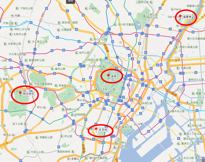 东京一天半游览路线,皇居,浅草寺,明治神宫,东京塔怎么安排?