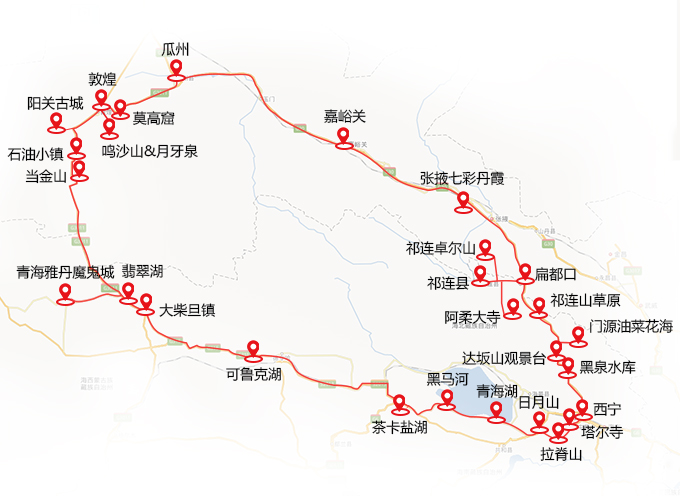 的6日大环线跨越青,甘两省,路程约2700公里,涵盖了两省精华景点约20个