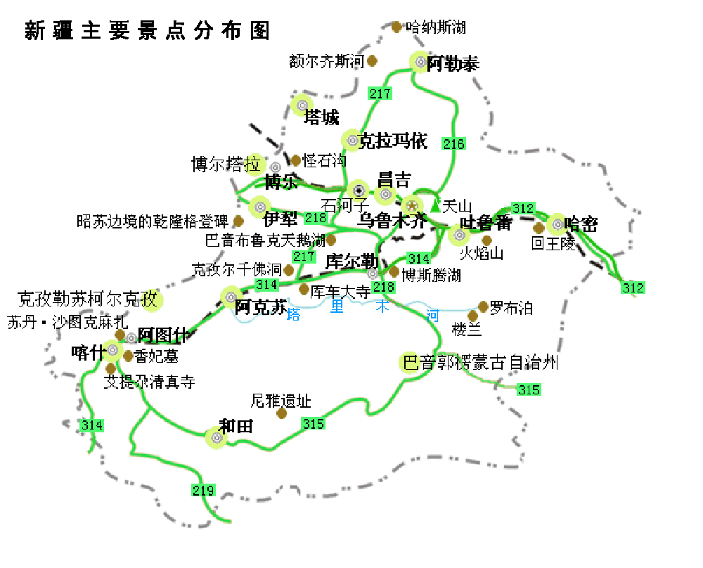 新疆主要景点分布图   