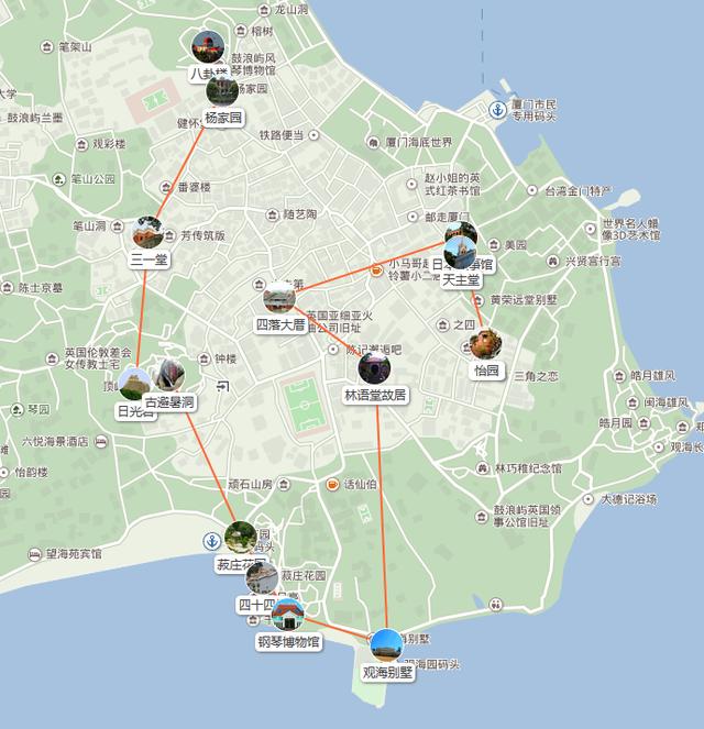 鼓浪屿 自由行攻略                       大景点的线路按照图标指示
