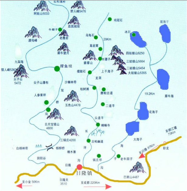               四姑娘山景区地图