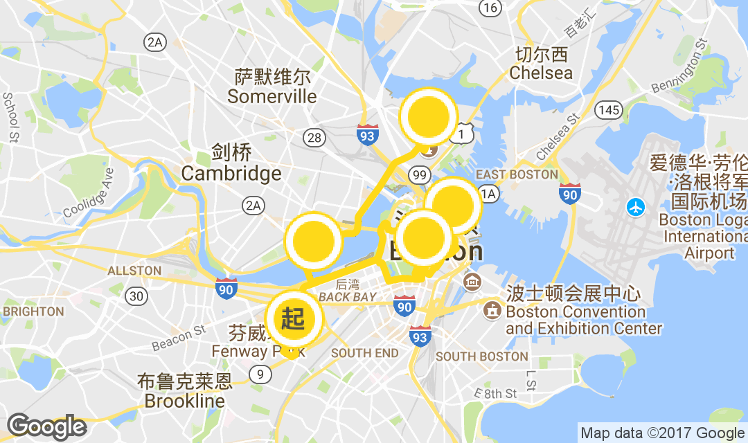 波士頓1日線路 51% 蜂蜂會選擇這條線路 d1 哈佛大學 → 麻省理工學院