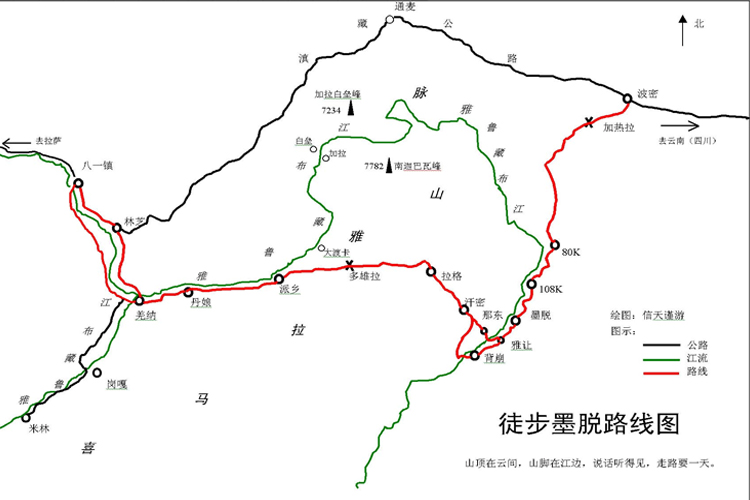                墨脱徒步线路图