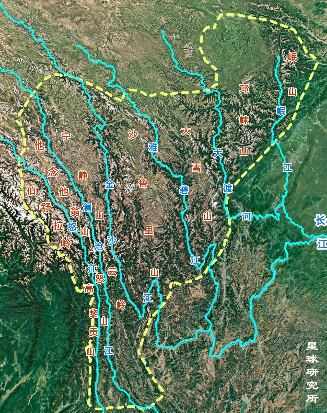 横断山脉卫星地图图片