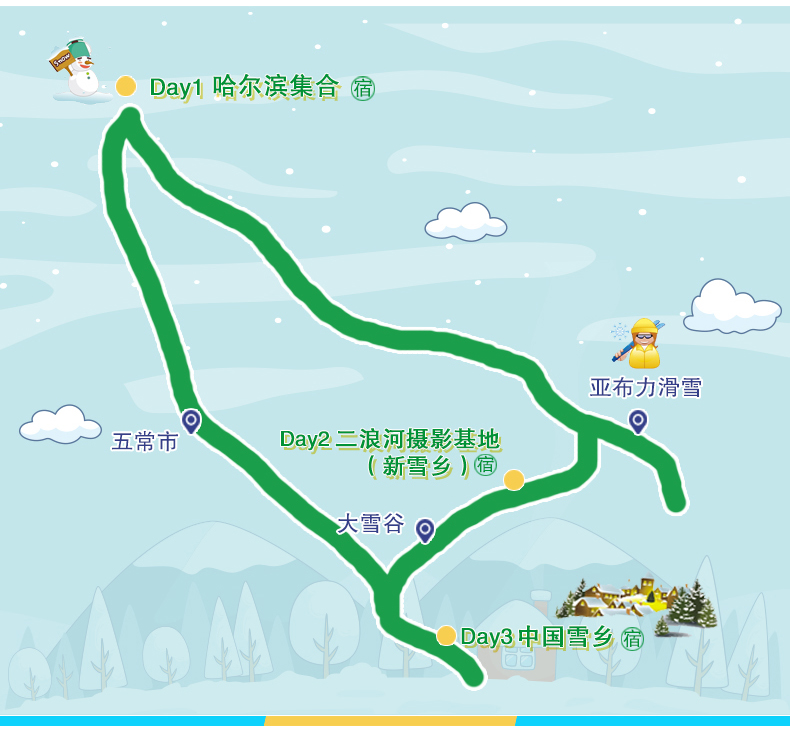 童话雪乡4日游·哈尔滨 亚布力滑雪 二浪河 大雪谷雪山穿越 雪乡纯玩