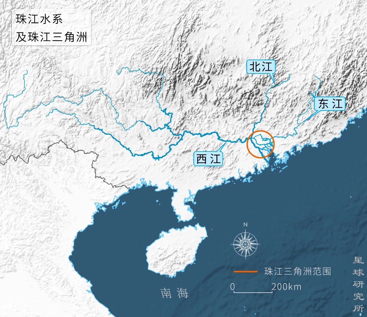 它依山傍水,通达三江  显然是控制岭南的关键  (现代广州地形图,制图